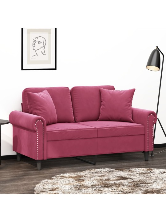 Divvietīgs dīvāns ar spilveniem, vīnsarkans, 120 cm, samts