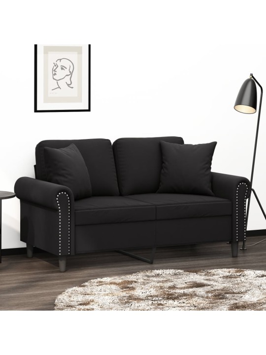 Divvietīgs dīvāns ar spilveniem, melns, 120 cm, samts