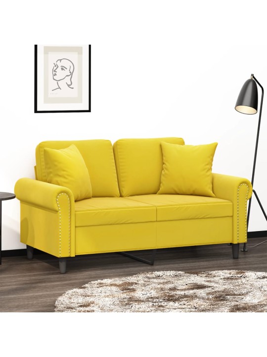 Divvietīgs dīvāns ar spilveniem, dzeltens, 120 cm, samts