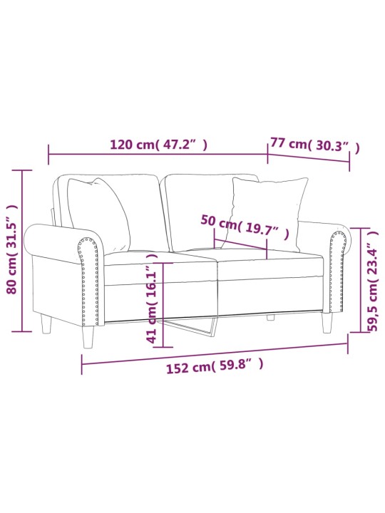 Divvietīgs dīvāns ar spilveniem, brūns, 120 cm, samts