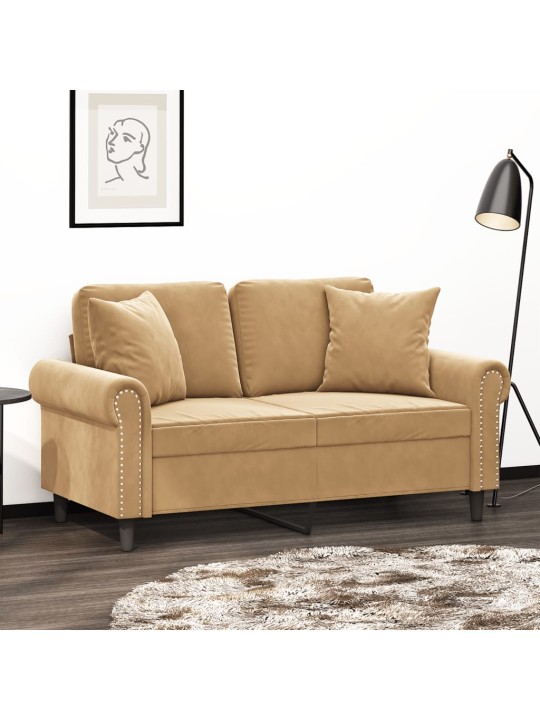 Divvietīgs dīvāns ar spilveniem, brūns, 120 cm, samts