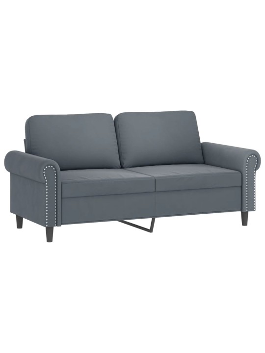 Divvietīgs dīvāns ar spilveniem, tumši pelēks, 140 cm, samts