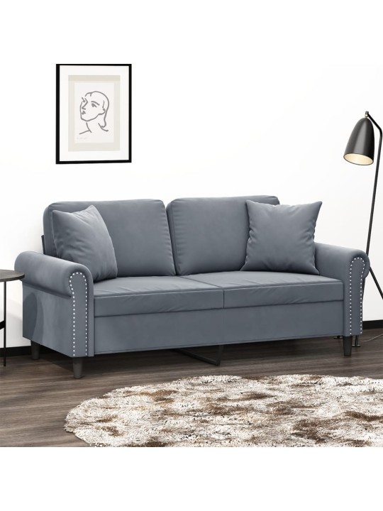 Divvietīgs dīvāns ar spilveniem, tumši pelēks, 140 cm, samts