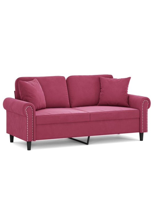 Divvietīgs dīvāns ar spilveniem, vīnsarkans, 140 cm, samts