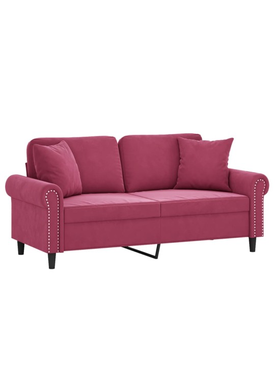 Divvietīgs dīvāns ar spilveniem, vīnsarkans, 140 cm, samts