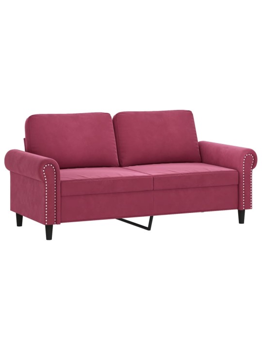 Divvietīgs dīvāns ar spilveniem, vīnsarkans, 140 cm, samts
