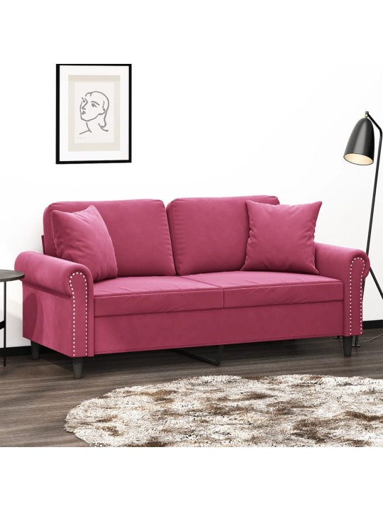 Divvietīgs dīvāns ar spilveniem, vīnsarkans, 140 cm, samts