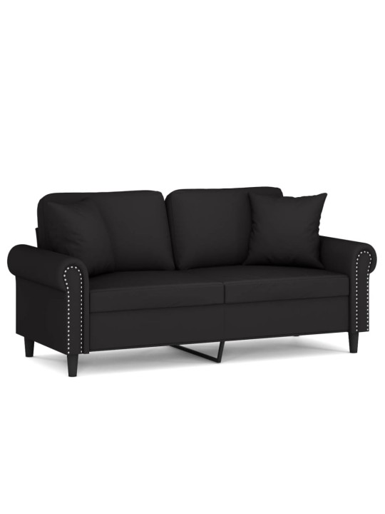 Divvietīgs dīvāns ar spilveniem, melns, 140 cm, samts
