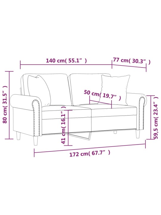 Divvietīgs dīvāns ar spilveniem, melns, 140 cm, samts