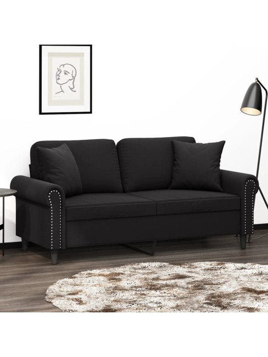 Divvietīgs dīvāns ar spilveniem, melns, 140 cm, samts