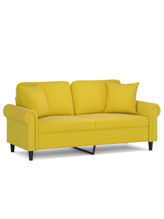 Divvietīgs dīvāns ar spilveniem, dzeltens, 140 cm, samts
