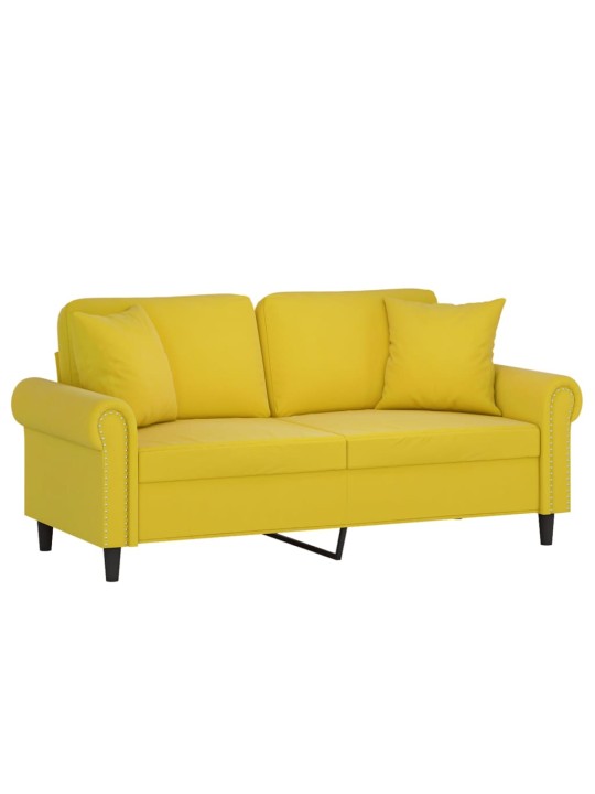 Divvietīgs dīvāns ar spilveniem, dzeltens, 140 cm, samts