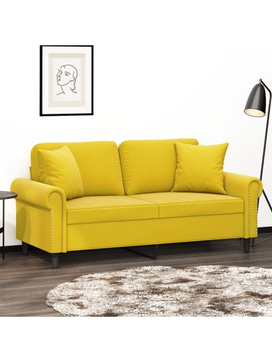 Divvietīgs dīvāns ar spilveniem, dzeltens, 140 cm, samts