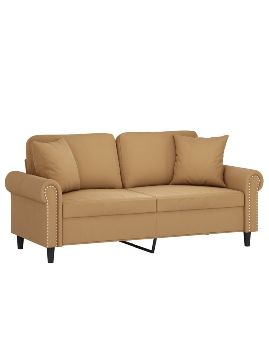 Divvietīgs dīvāns ar spilveniem, brūns, 140 cm, samts