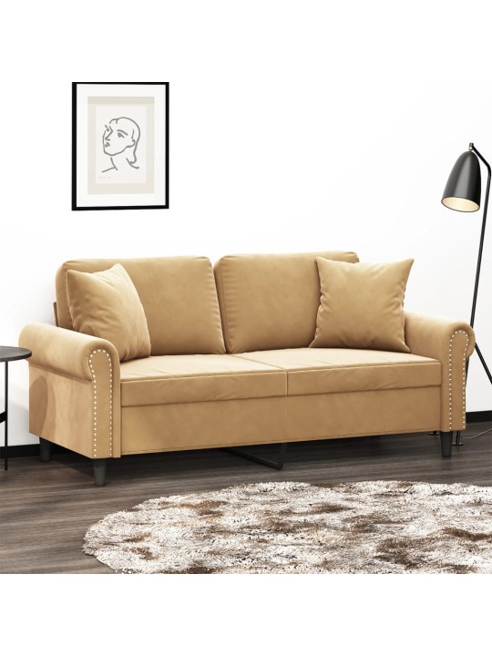 Divvietīgs dīvāns ar spilveniem, brūns, 140 cm, samts