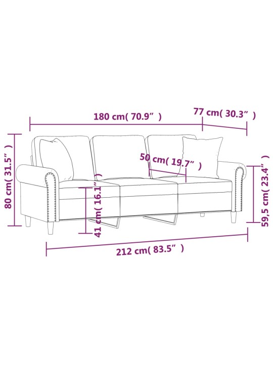 Trīsvietīgs dīvāns ar spilveniem, dzeltens, 180 cm, samts