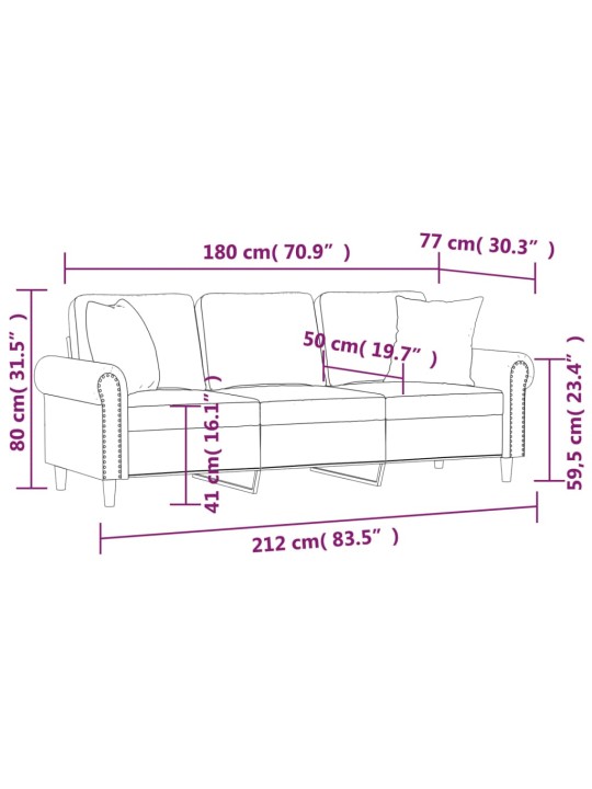 Trīsvietīgs dīvāns ar spilveniem, brūns, 180 cm, samts