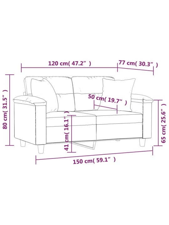 Divvietīgs dīvāns ar spilveniem, pelēkbrūns, 120 cm, audums