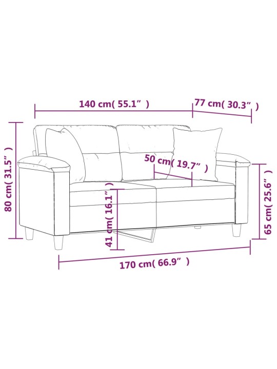 Divvietīgs dīvāns ar spilveniem, pelēkbrūns, 140 cm, audums