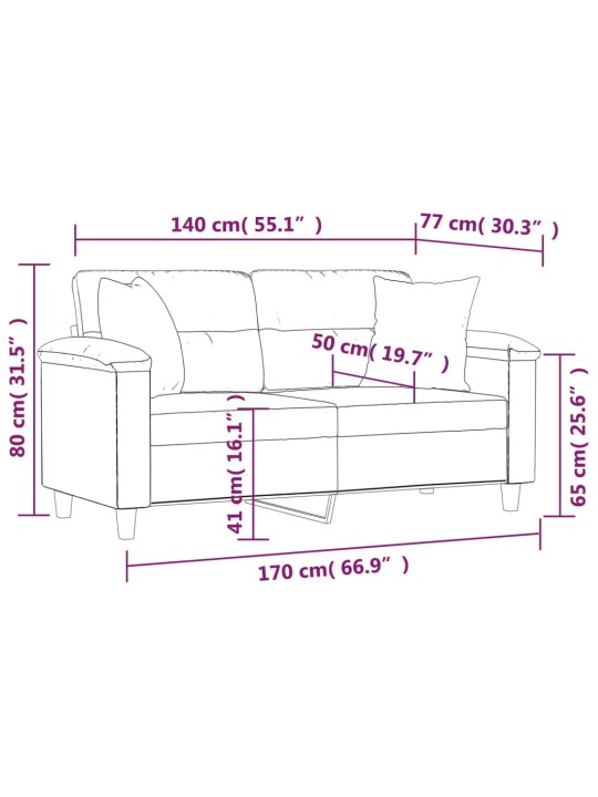 Divvietīgs dīvāns ar spilveniem, tumši pelēks, 140 cm, audums