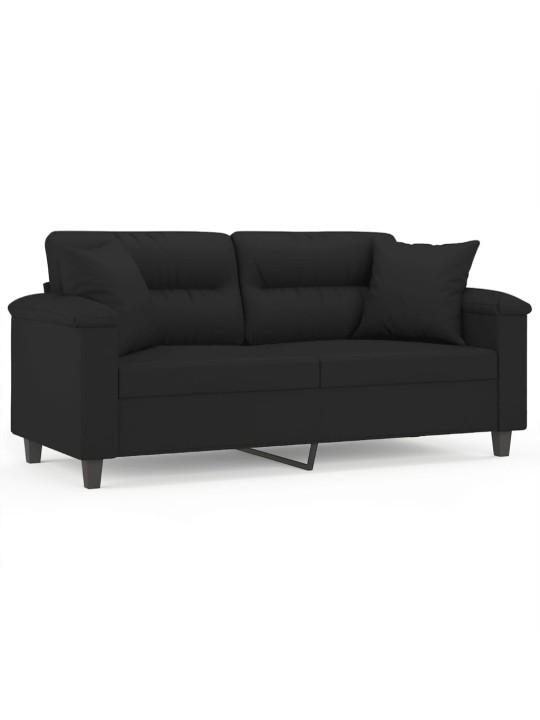 Divvietīgs dīvāns ar spilveniem, melns, 140 cm, audums