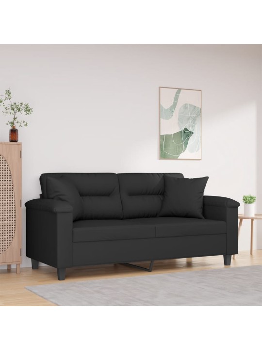 Divvietīgs dīvāns ar spilveniem, melns, 140 cm, audums