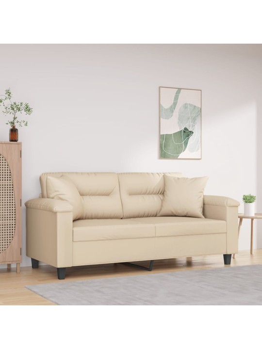 Divvietīgs dīvāns ar spilveniem, krēmkrāsas, 140 cm, audums