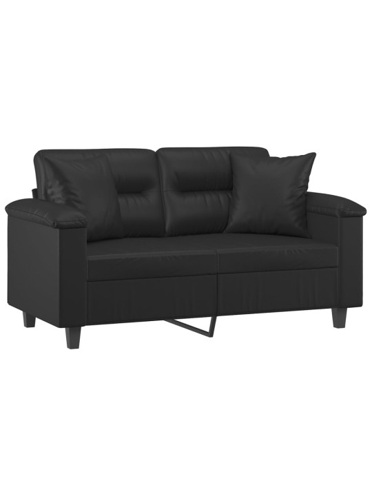 Divvietīgs dīvāns ar spilveniem, melni, 120 cm, mākslīgā āda