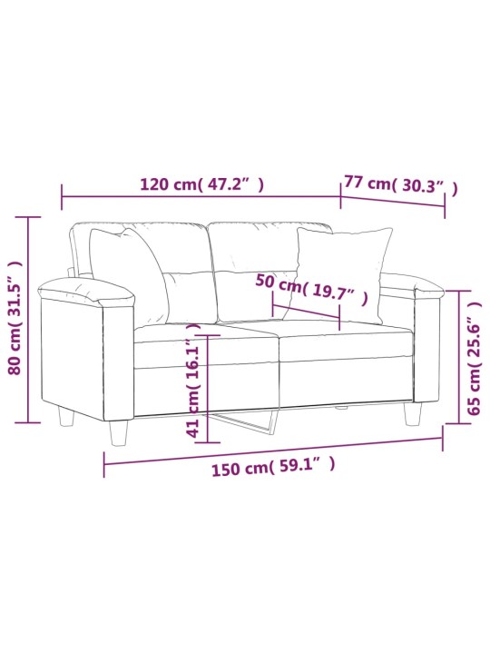 Divvietīgs dīvāns ar spilveniem, pelēks, 120 cm, mākslīgā āda