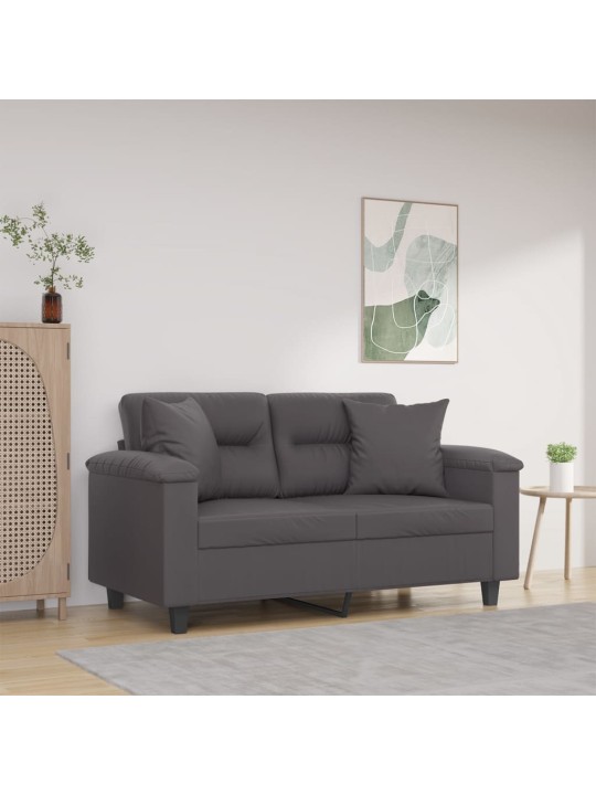 Divvietīgs dīvāns ar spilveniem, pelēks, 120 cm, mākslīgā āda