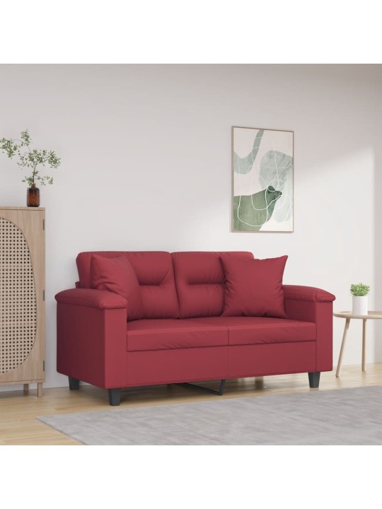 Divvietīgs dīvāns, spilveni, vīnsarkans, 120 cm, mākslīgā āda