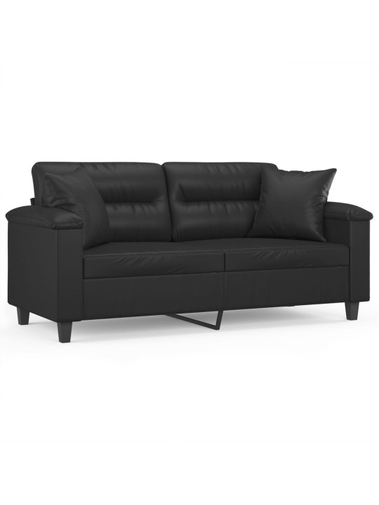 Divvietīgs dīvāns ar spilveniem, melns, 140 cm, mākslīgā āda