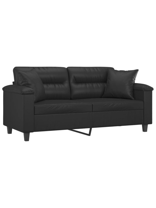 Divvietīgs dīvāns ar spilveniem, melns, 140 cm, mākslīgā āda