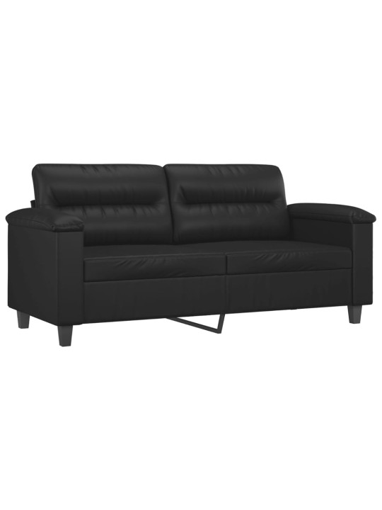 Divvietīgs dīvāns ar spilveniem, melns, 140 cm, mākslīgā āda