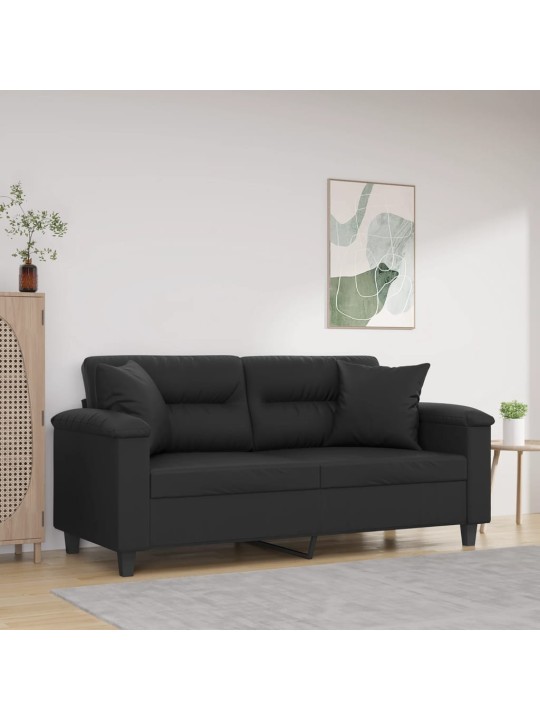 Divvietīgs dīvāns ar spilveniem, melns, 140 cm, mākslīgā āda