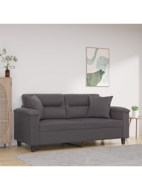 Divvietīgs dīvāns ar spilveniem, pelēks, 140 cm, mākslīgā āda