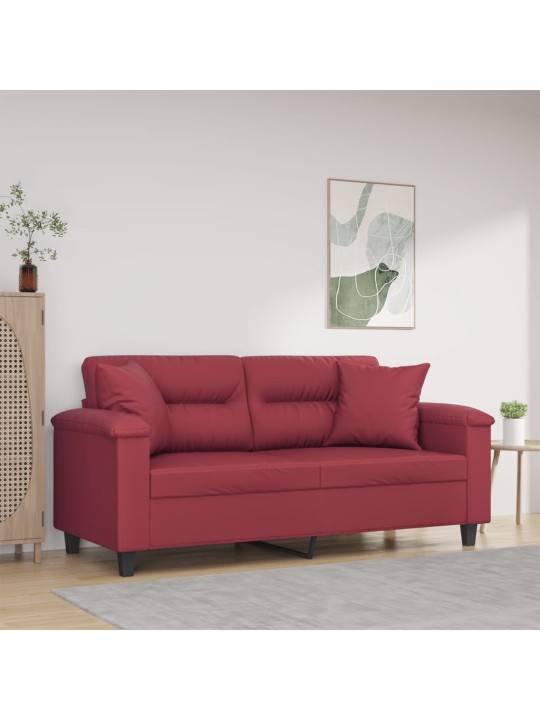 Divvietīgs dīvāns, spilveni, vīnsarkans, 140 cm, mākslīgā āda