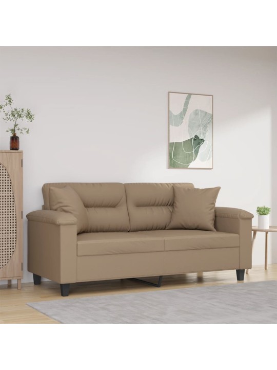 Divvietīgs dīvāns ar spilveniem, kapučīno, 140 cm, mākslīgā āda