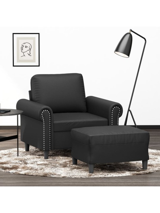 Atpūtas krēsls ar kājsoliņu, 60 cm, melna mākslīgā āda