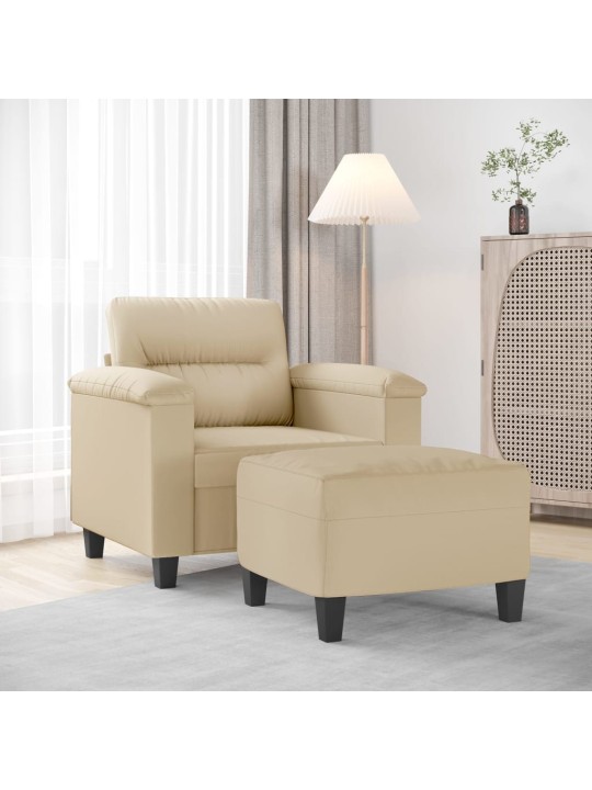 Krēsls ar kājsoliņu, 60 cm, krēmkrāsas mikrošķiedras audums