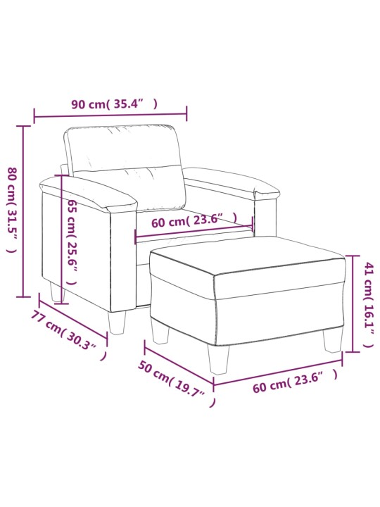 Atpūtas krēsls ar kājsoliņu, 60 cm, krēmkrāsas mākslīgā āda