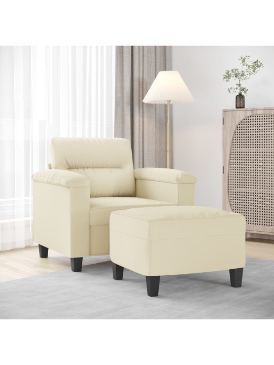 Atpūtas krēsls ar kājsoliņu, 60 cm, krēmkrāsas mākslīgā āda