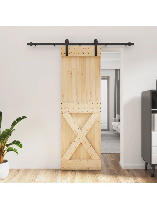 Bīdāmās durvis ar stiprinājumiem, 70x210 cm, priedes masīvkoks