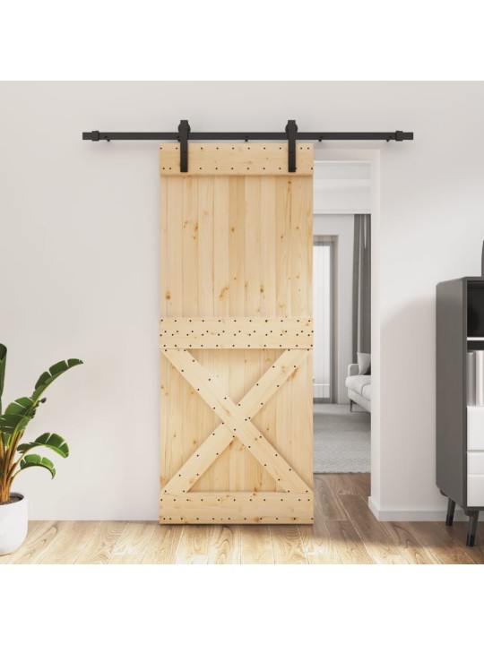 Bīdāmās durvis ar stiprinājumiem, 85x210 cm, priedes masīvkoks