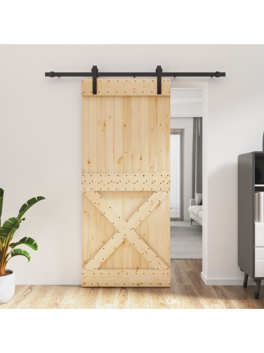 Bīdāmās durvis ar stiprinājumiem, 90x210 cm, priedes masīvkoks