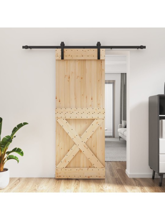 Bīdāmās durvis ar stiprinājumiem, 80x210 cm, priedes masīvkoks
