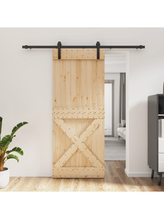 Bīdāmās durvis ar stiprinājumiem, 85x210 cm, priedes masīvkoks