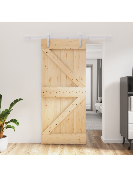 Bīdāmās durvis ar stiprinājumiem, 90x210 cm, priedes masīvkoks