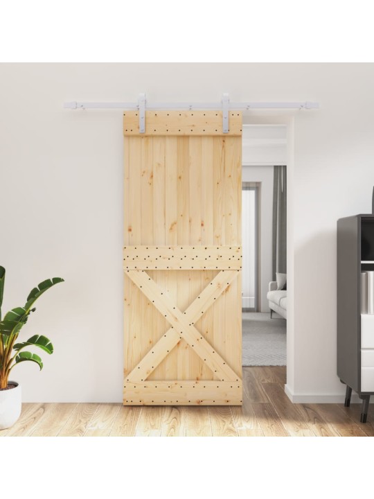 Bīdāmās durvis ar stiprinājumiem, 85x210 cm, priedes masīvkoks