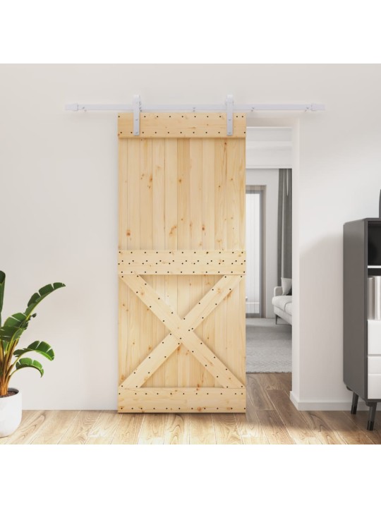 Bīdāmās durvis ar stiprinājumiem, 90x210 cm, priedes masīvkoks
